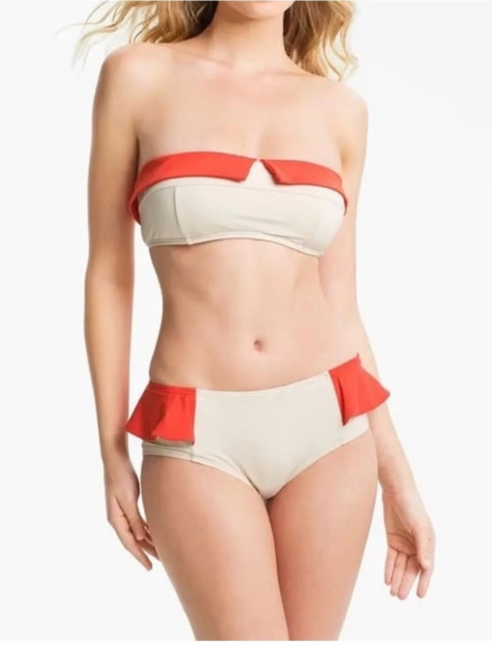 Marc By Marc Jacobs Cream and Coral Bandeau Bikini Set